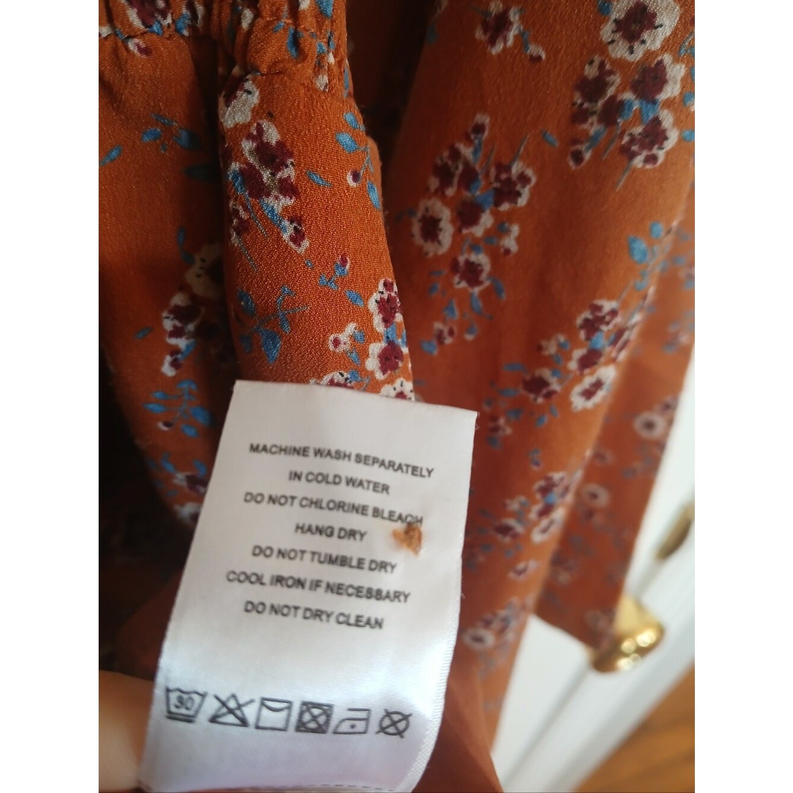 Lira Rust Ditzy Floral Long-Sleeve Smocked Waist Mini Dress Cottage Boho Fairy
