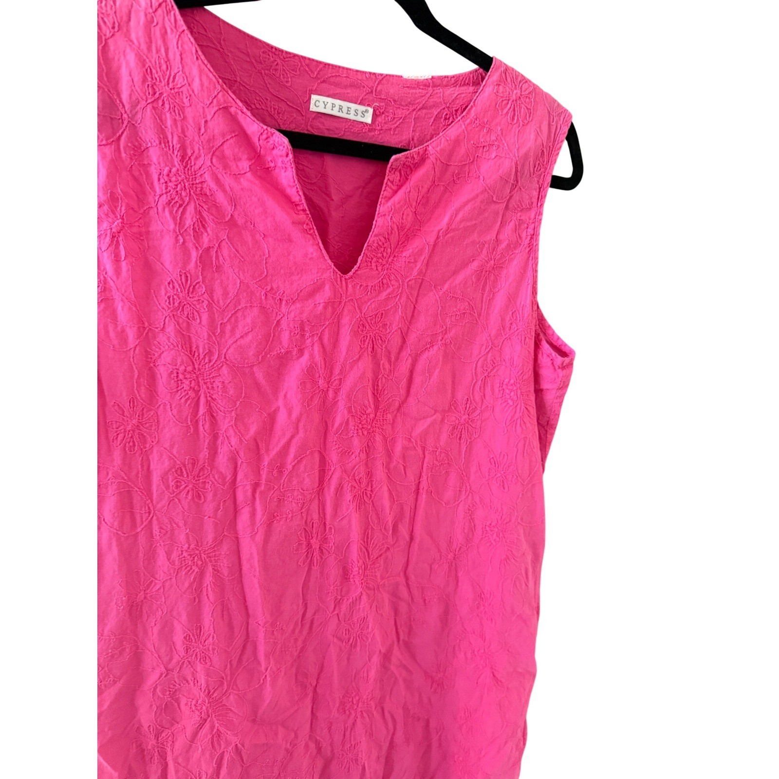 Cypress Hot Pink Floral Embroidered Sleeveless Midi Dress Pockets XL Boho