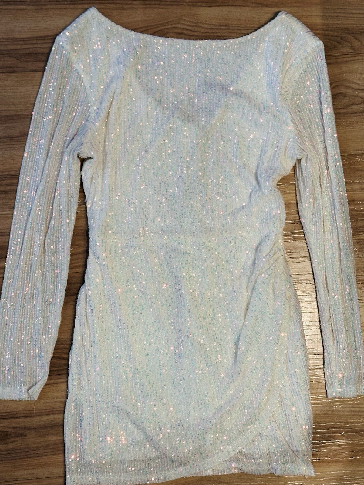 Windsor Sz 15/16 White Sequin LS Stretchy Dress Party A3-027