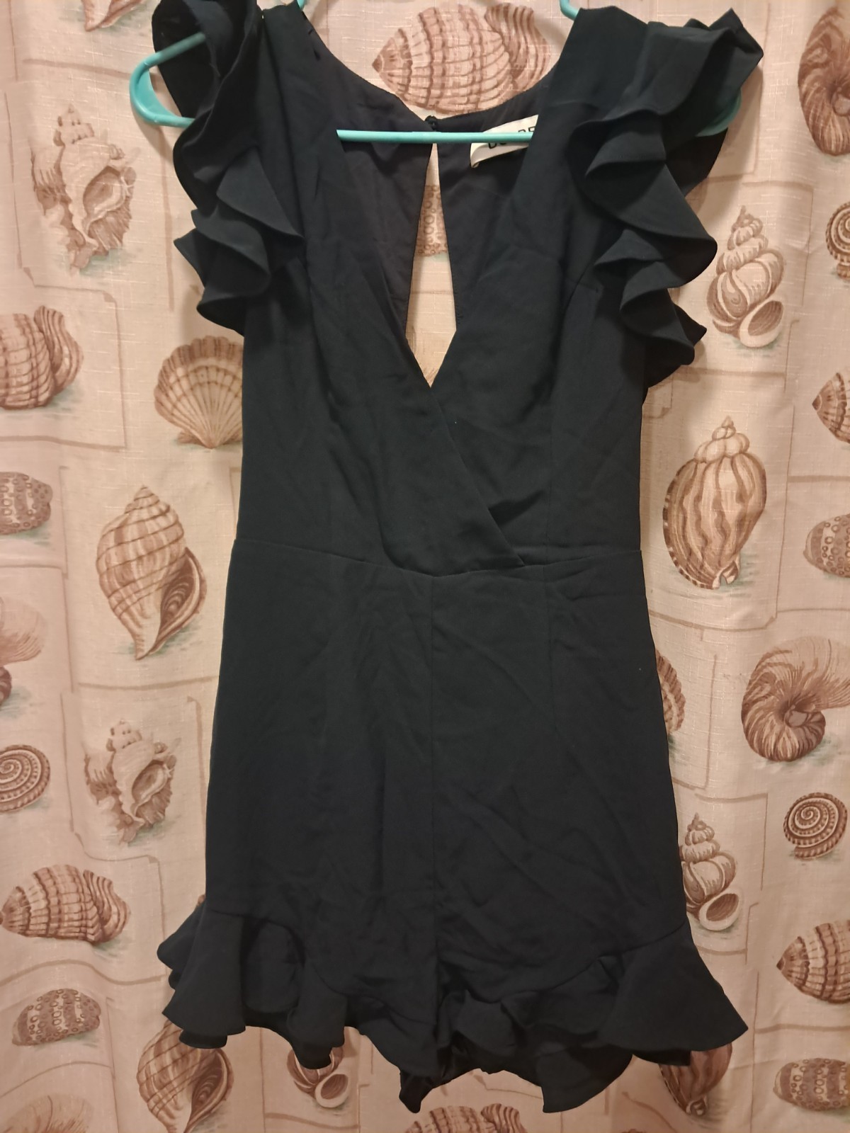 DO+BE Black V-Neck Ruffle Sleeve Mini Dress Keyhole Back Bow Zip Size M