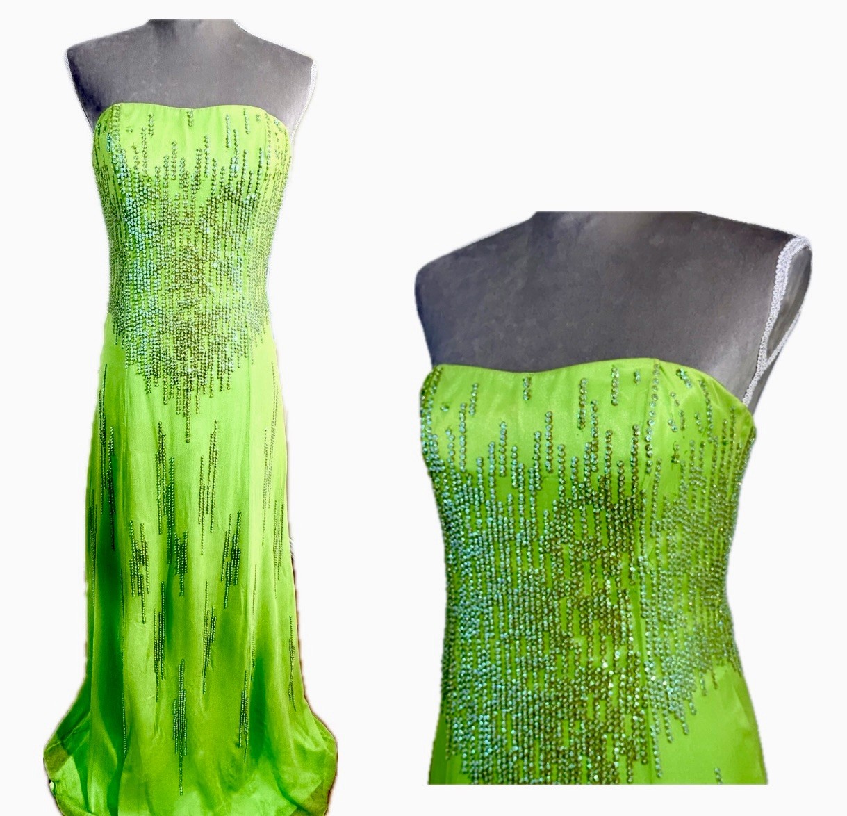 Vintage Cassandra Stone Prom Dress 4 Maxi Gown 100% Silk Bead Glam Chiffon Fairy