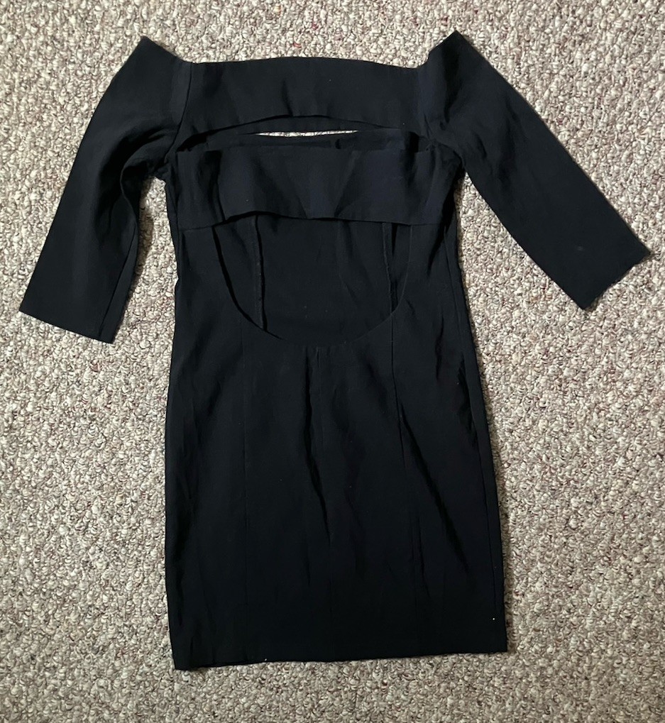 Fitted Bodycon Black Dress Classic Sheath Cut Out Mini Off Shoulder Party Medium