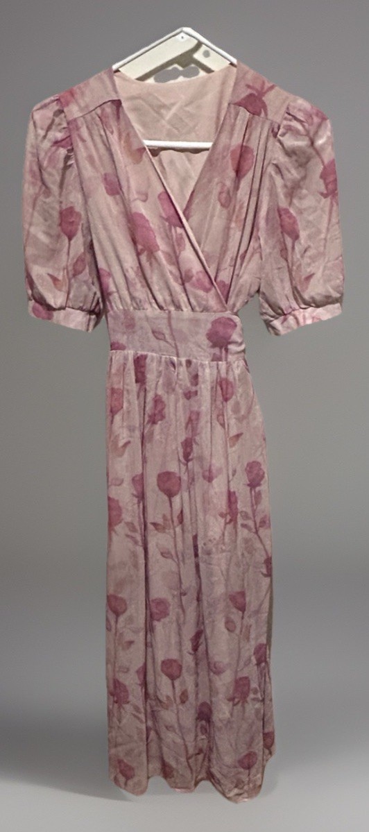 Pink Floral Wrap Dress Small Romantic Flowy Ankle Length Balloon Sleeves By Dazy