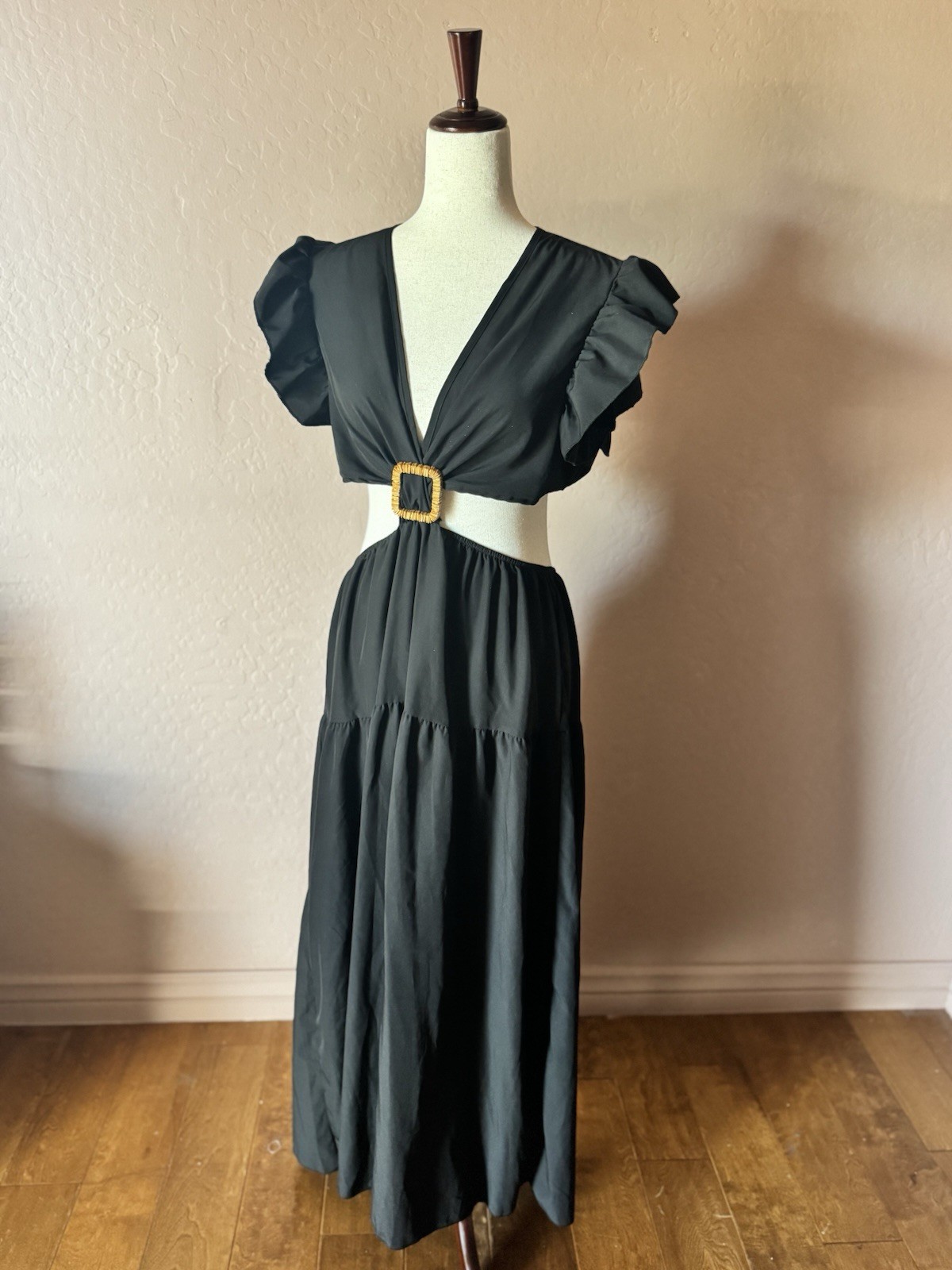 SHEIN Black Cut Out Maxi Dress Large Boho Summer Open Back
