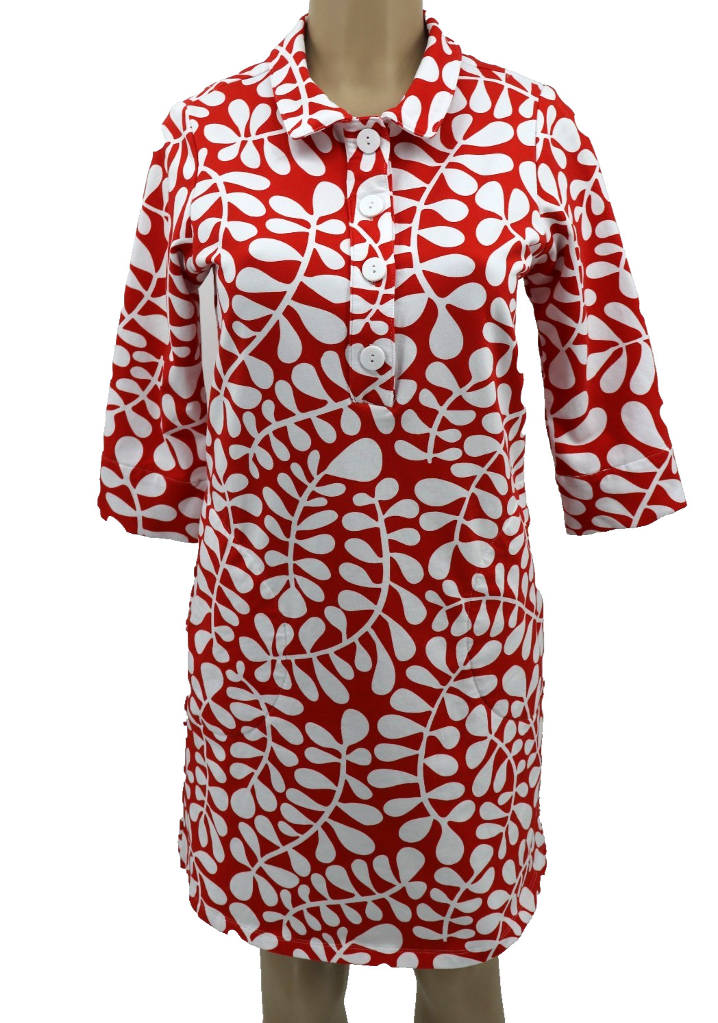 Lesley Evers Tippy Red Floral Dress Women Sz Small Colorful Retro Resort Pockets