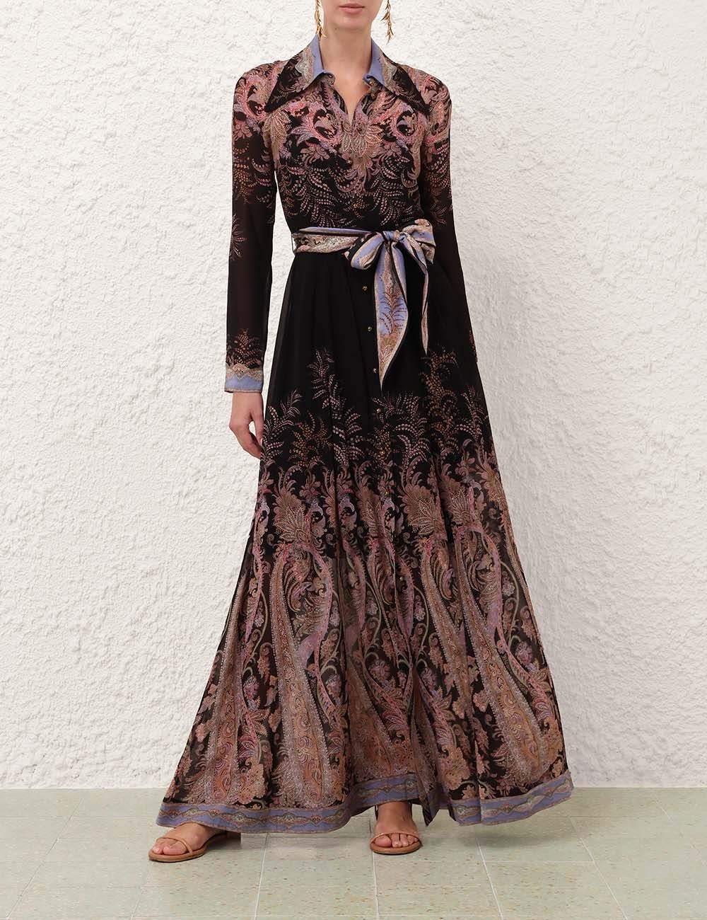 zimmermann Alchemy Buttoned Sheath Dress, Black Paisley, Size XS/S , BNWT
