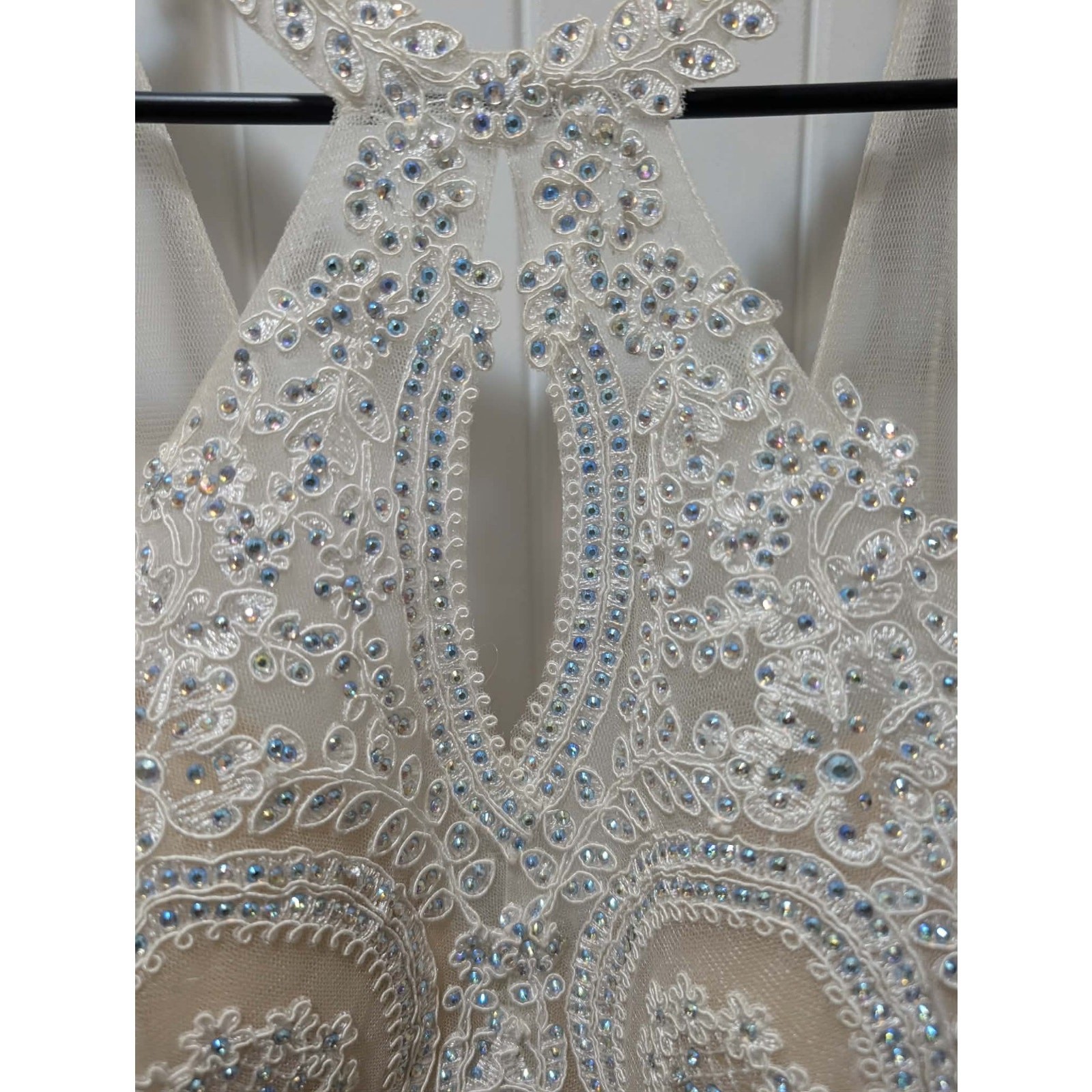 Dancing Queen Short Prom Hoco Formal Dress White Blue Iridescent Rhinestones M