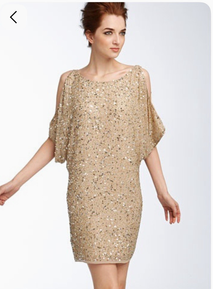 Aidan Mattox Gold Sequin Shift Dress Womens 8 Knee Length Scoop Neck Lined