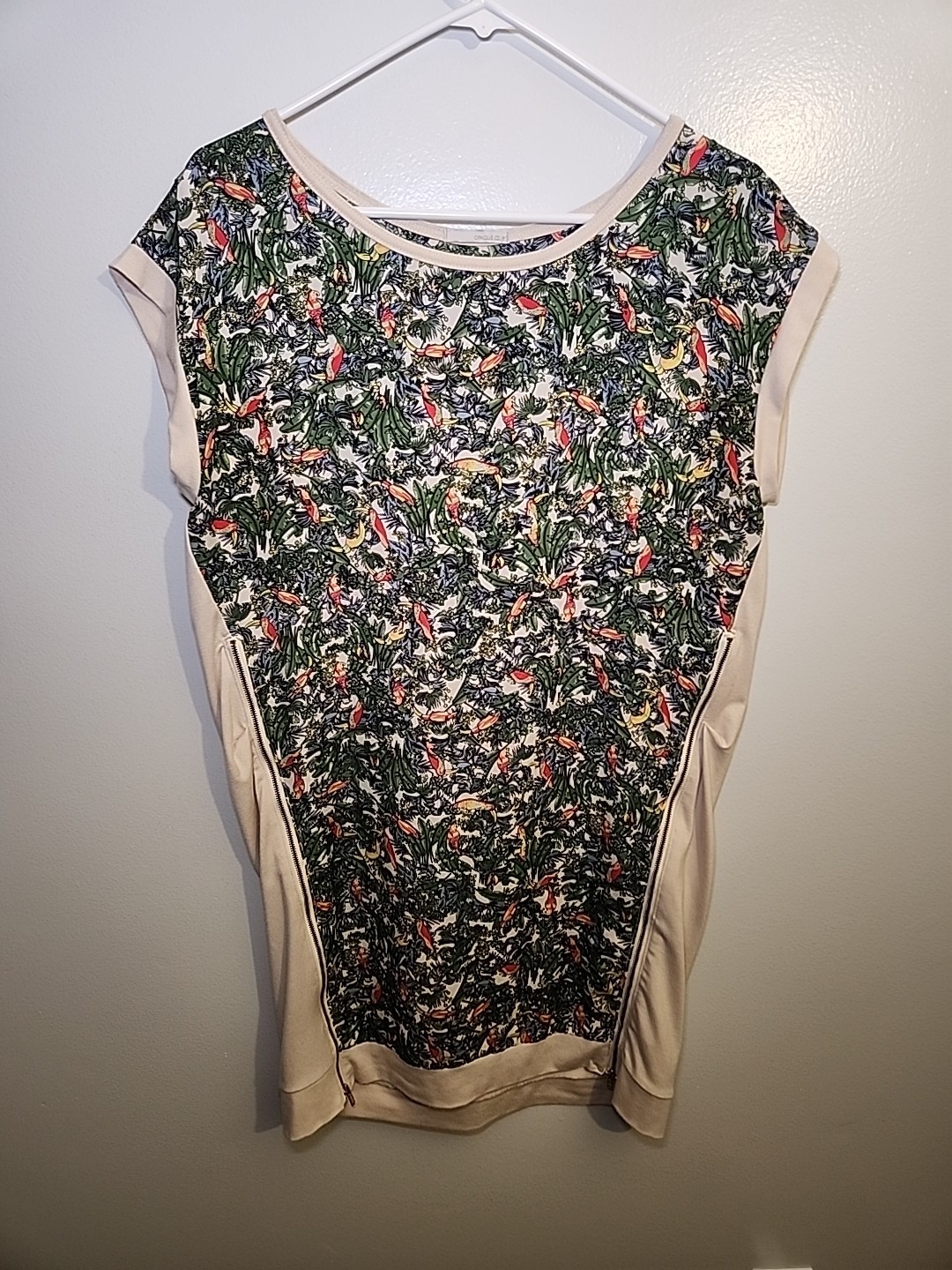Opaque Clip Women’s Shirt Dress Sz Large Tropical Birds