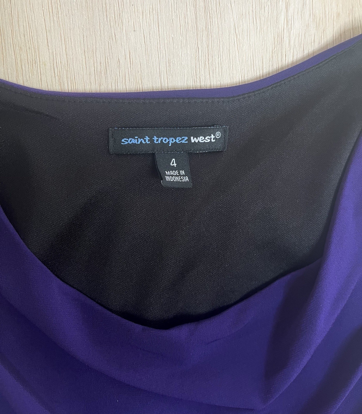 Saint Tropez West Royal Purple Ruched Midi Cowl Neck Sheath Bodycon Dress S 4