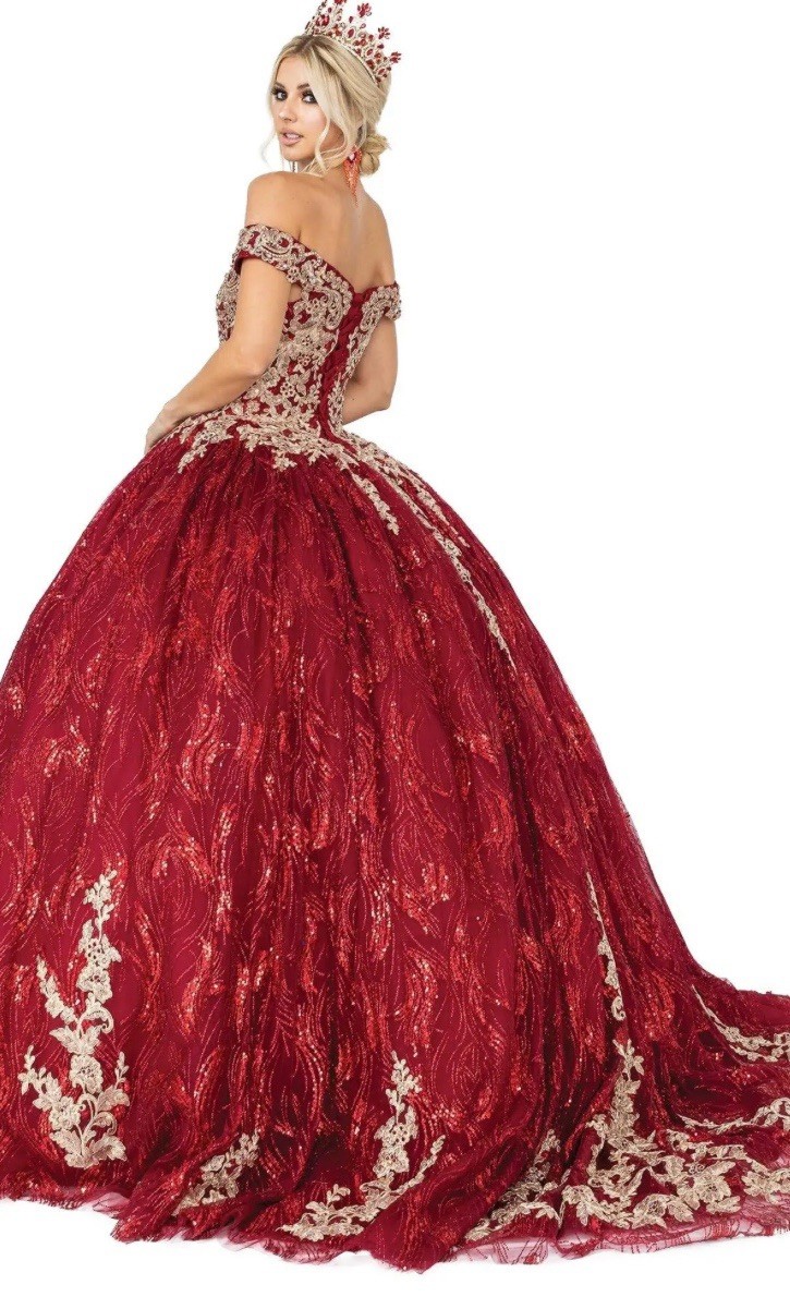 Quinceanera Dancing Queen – 1579 Appliqued Glitter Print Ballgown L