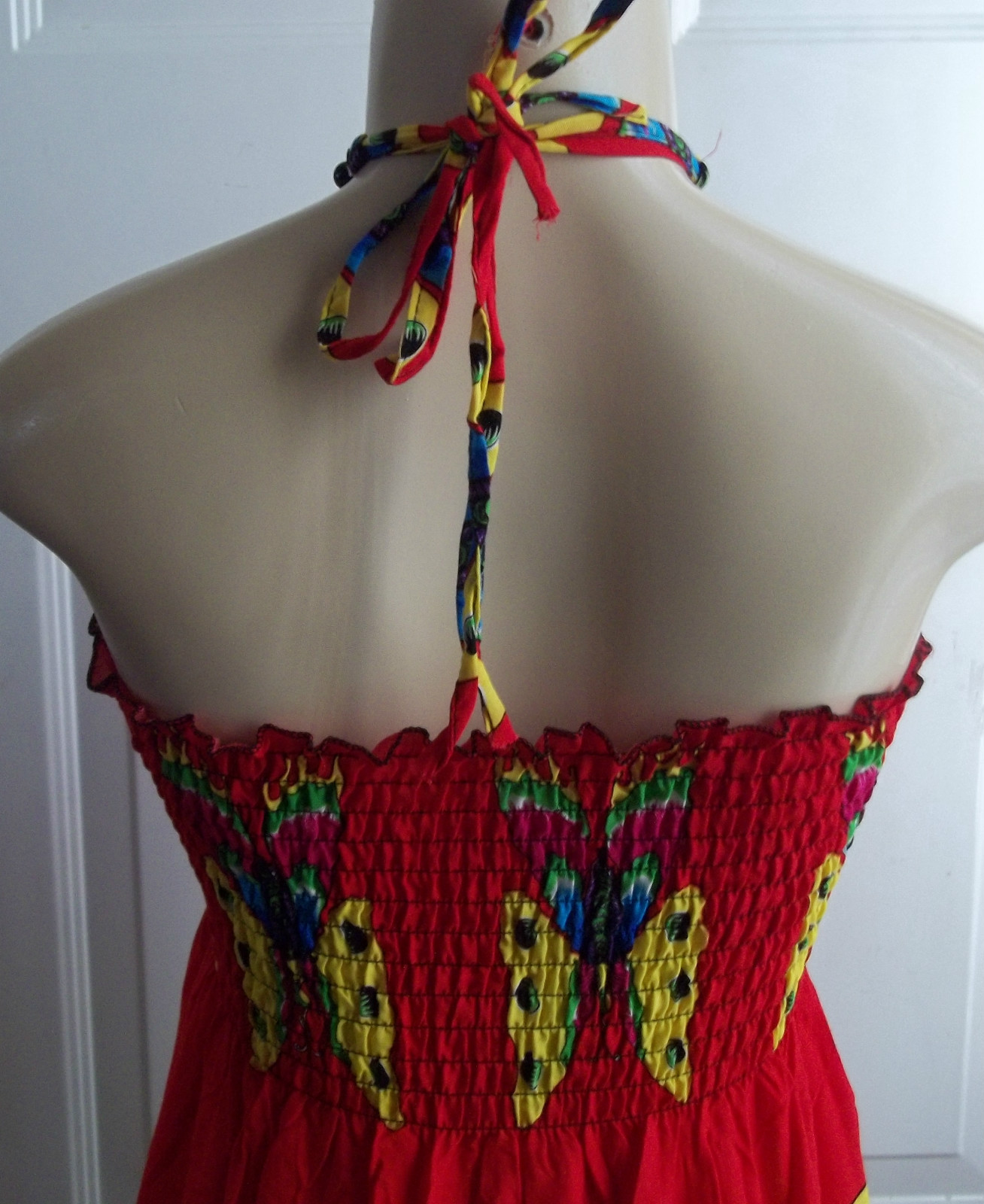 RED BIG BUTTERFLY MID LENGTH DRESS PURPLE STRAPLESS S,M,L,XL
