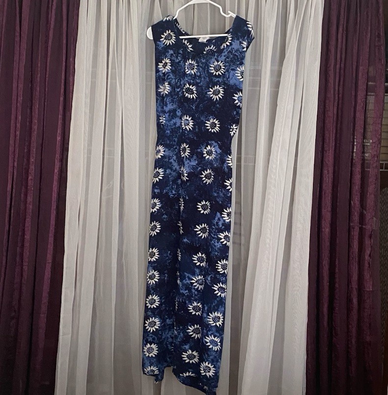 Kimberly’s Travels SZ XL Midi Dress Batik Print Blue White Floral Sleeveless