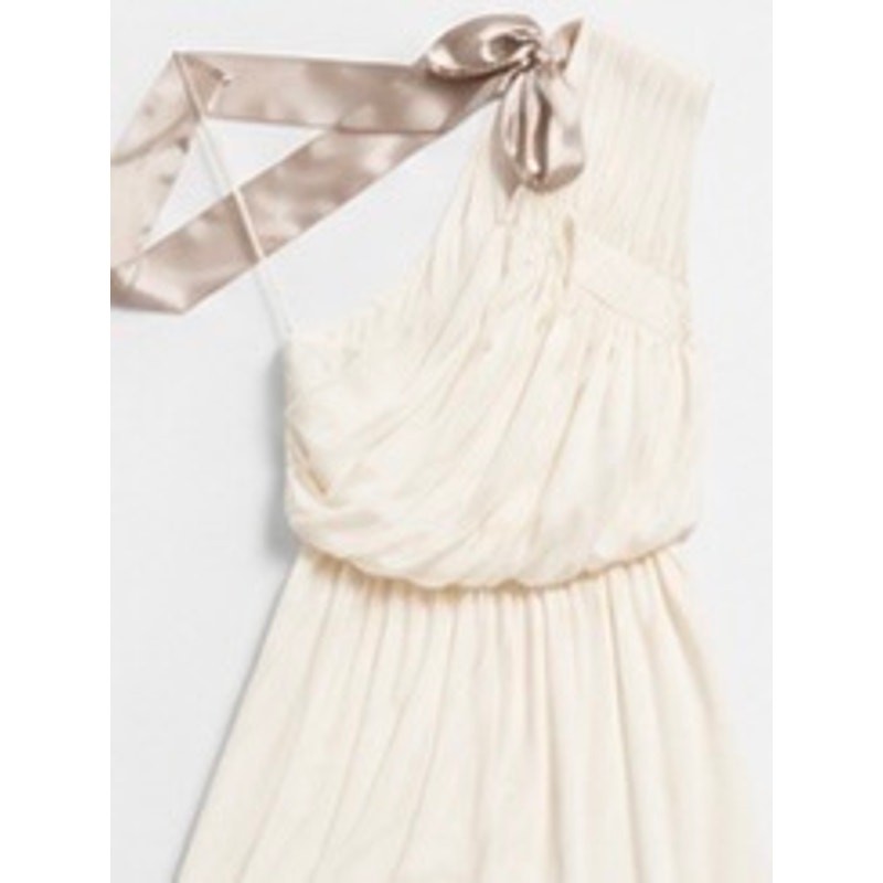 Needle & Thread Ivory Grecian One Shoulder Satin Maxi Gown Taupe Bow US 8