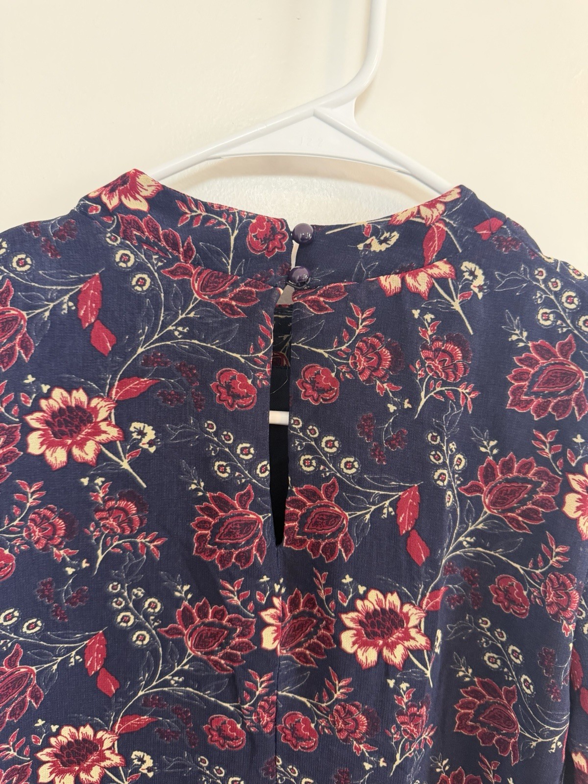 Speechless Navy Red Floral Chiffon Shift Dress Long Bell Sleeve Round Neck Large