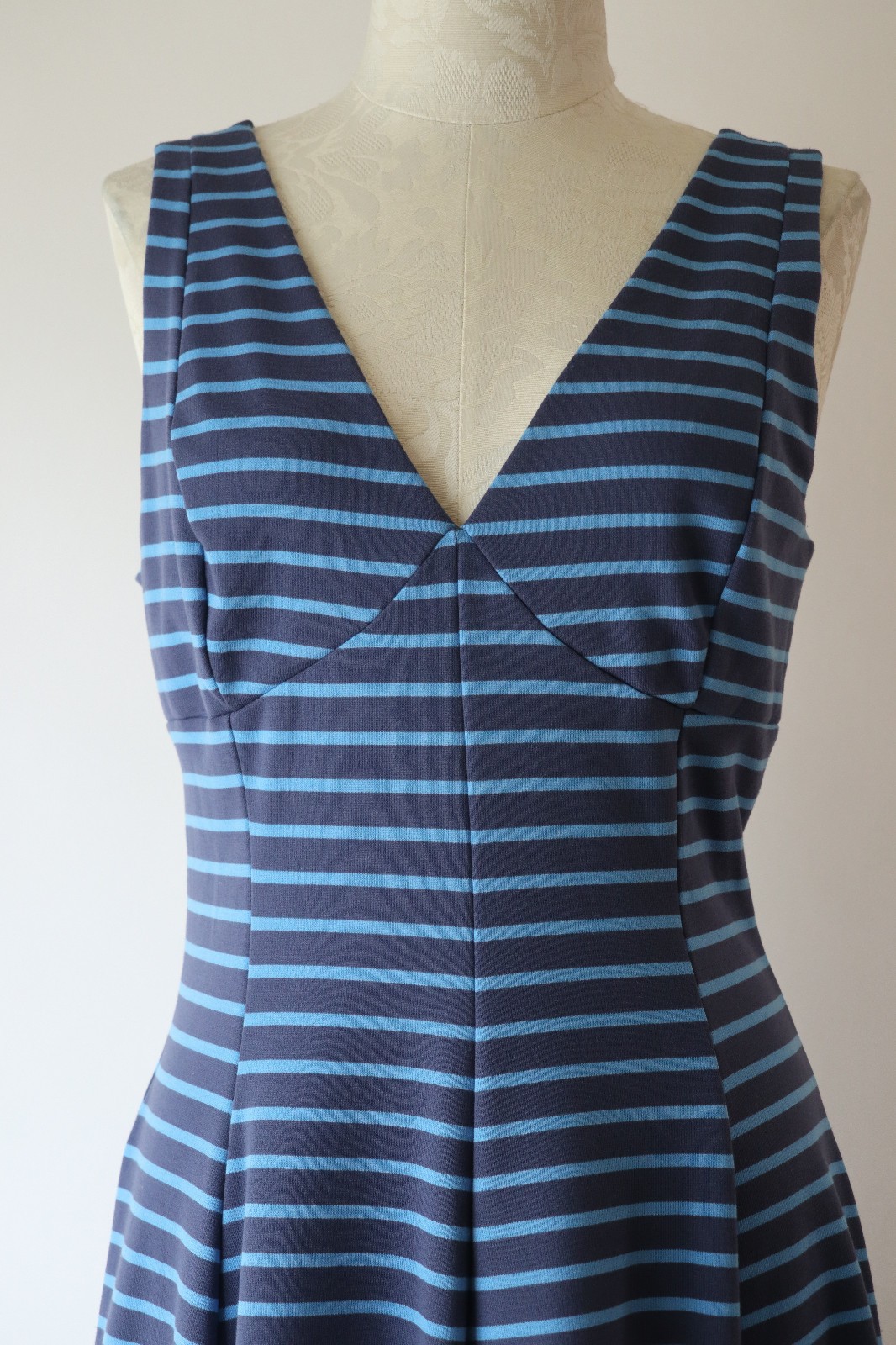 Peter Som Design Nation Blue Striped Stretchy Jersey Full Skirted Dress Women 10