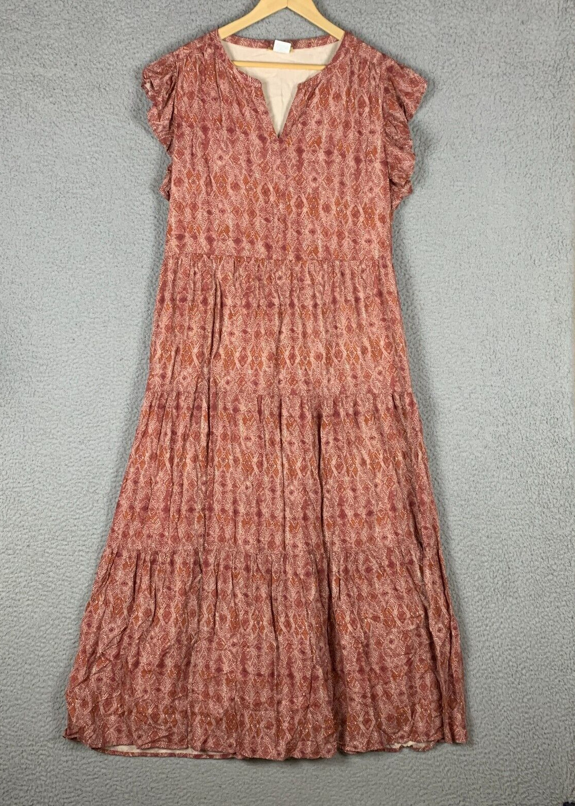 Sweet Magnolia Dress Small Red Maxi Tiered Flutter Short Sleeve Boho Peasant