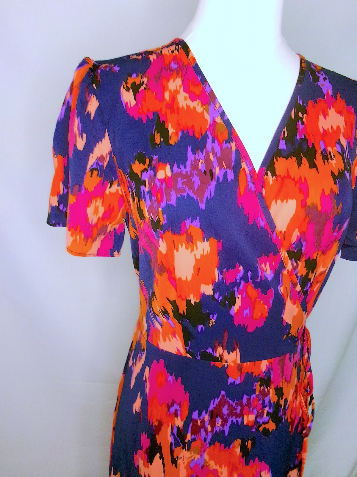 PrettyGarden Womens Small Floral Wrap Maxi Dress Short Sleeve Ruffle Blue Pink