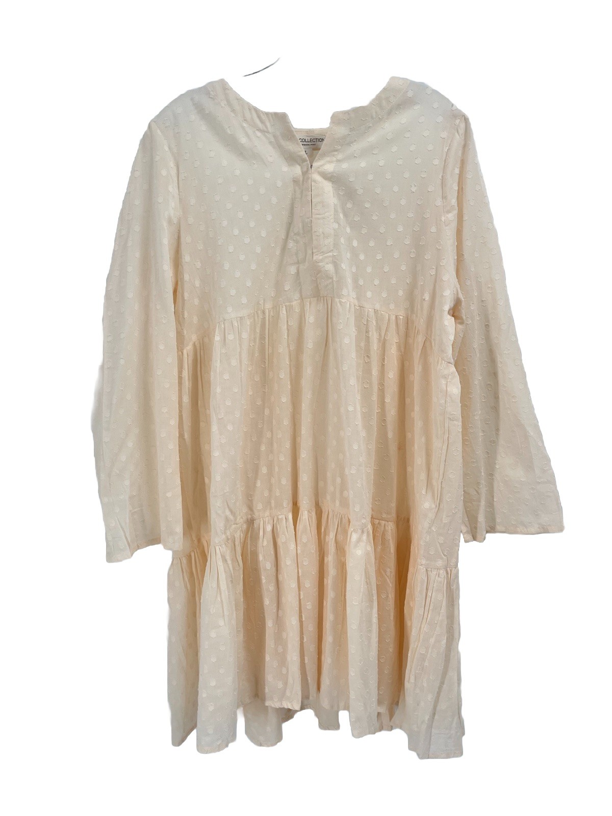 Emerson Fry India Collection Layla Dress Cream Swiss Dot Long Sleeve Sz L NWT