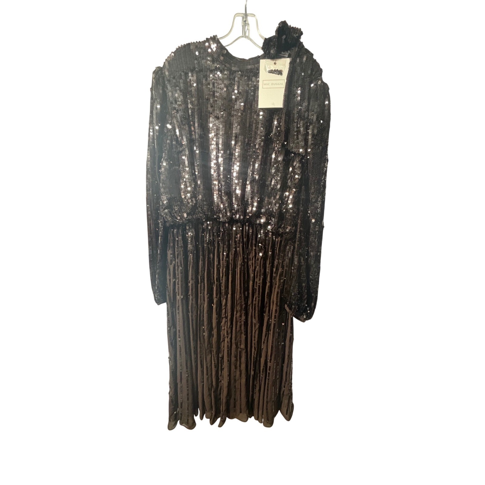 Mac Duggal 93642 Brown Sequin Bow Neck Pleated Midi Dress Women’s Plus Size 20