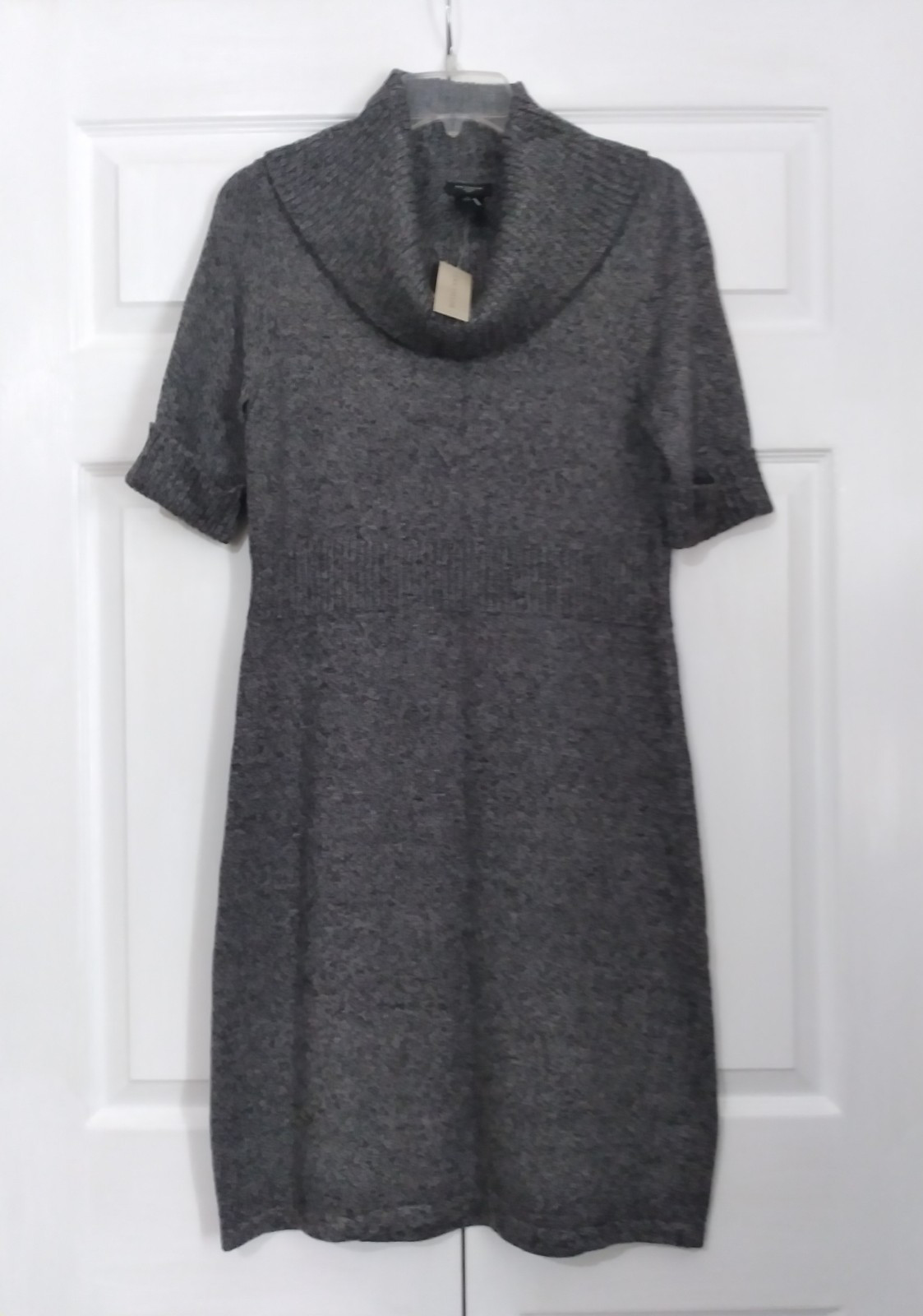 $109 NWT Ann Taylor Dress Gray Cotton Blend Sweater Knit Cowl Neck S/S Size M