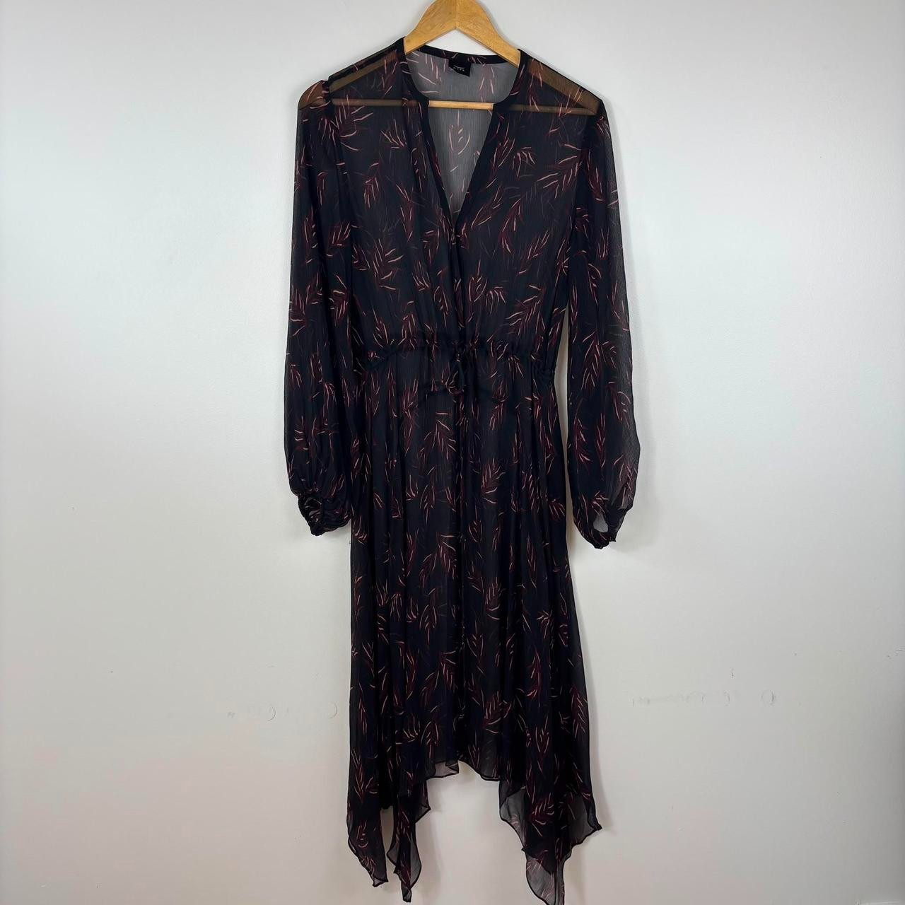 Husk 100% silk semi sheer black dress ed leaf print. Size 1 (fits size 8-10)