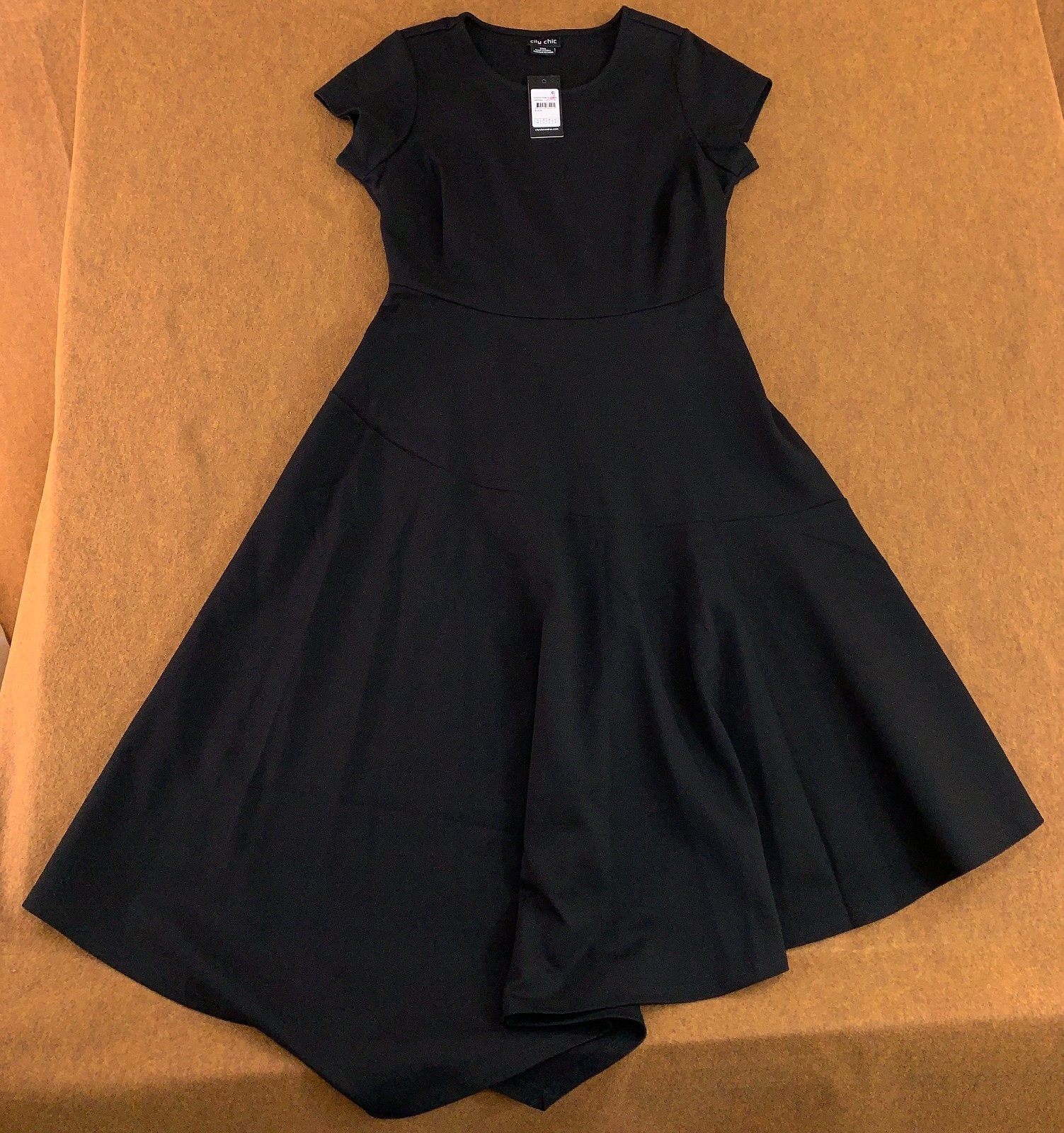 City Chic Womens US Size 12 Black Ponte Fit & Flare Handkerchief Midi Dress NWT