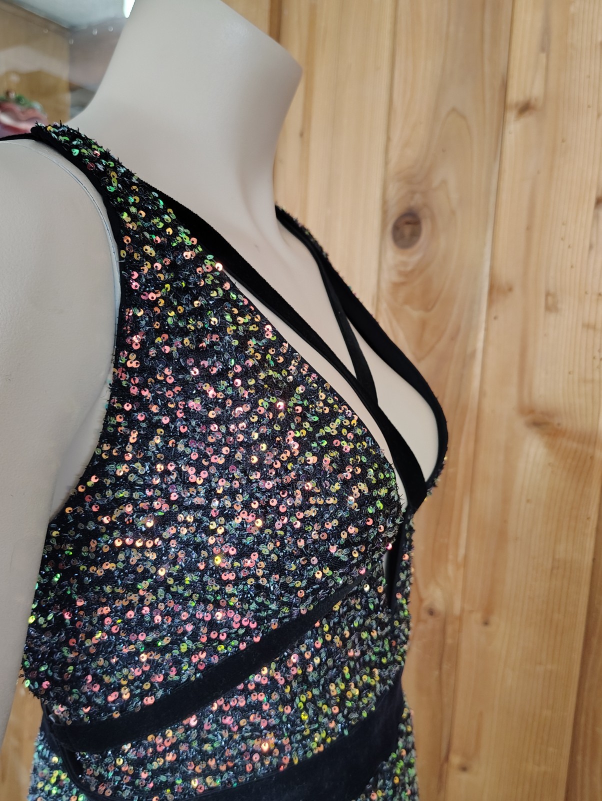 Double Crazy Bodycon Dress Sequin Multicolor Adjustable Spaghetti Strap Size M