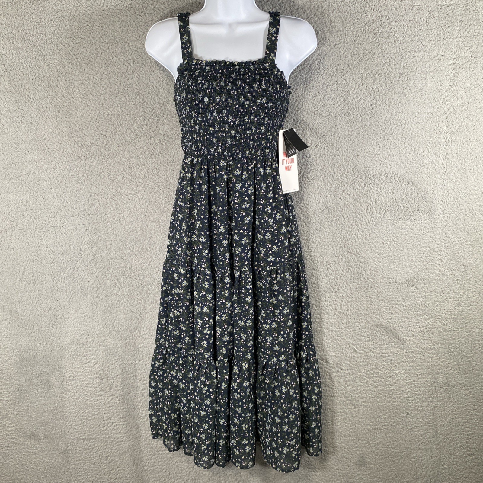 Celebrity Pink Tiered Maxi Dress Navy Flowers Size XS