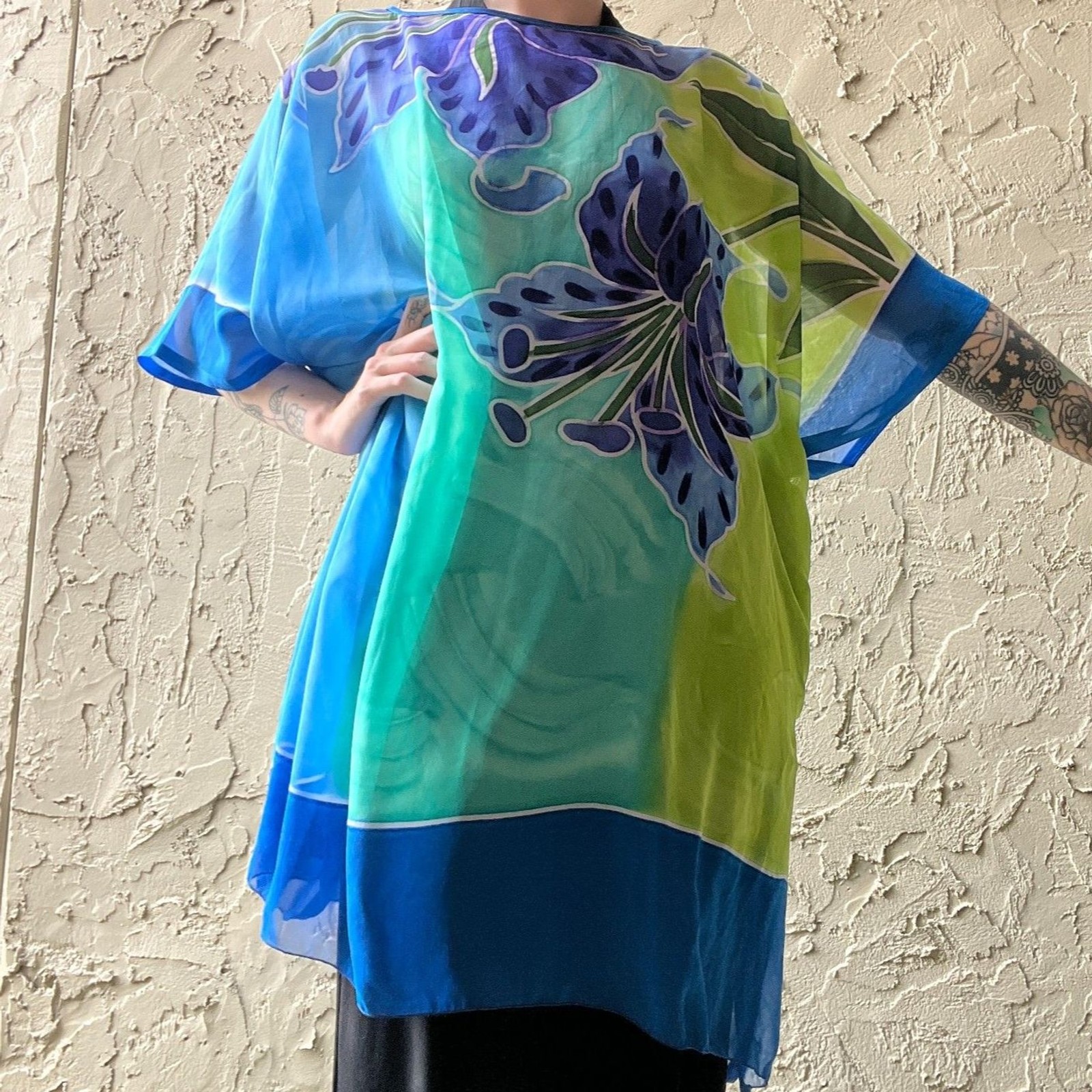 Sheer tropical y2k mini floral caftan dress cover up vacation resortwear boho
