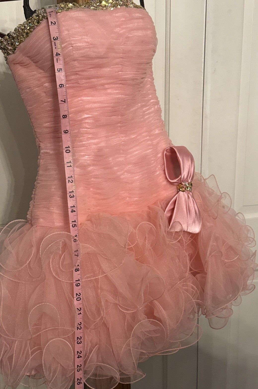 SHERRI HILL Homecoming Prom Formal Bubblegum Pink Ruffle Bow Tutu Dress Size 6