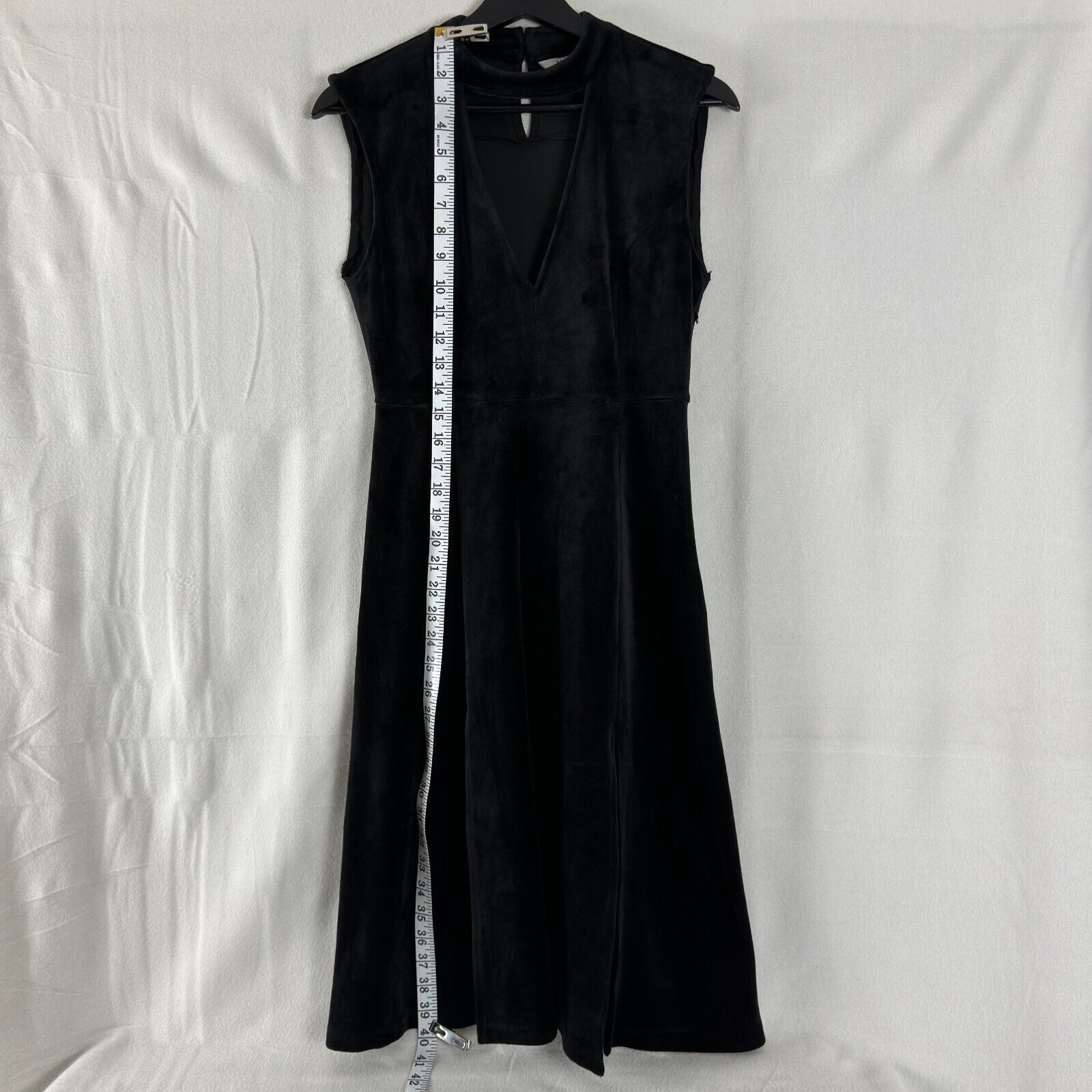 Jack: BB Dakota Sz 2 (S) Black Velvet Sleeveless V-Neck Midi Dress Slits & Mesh