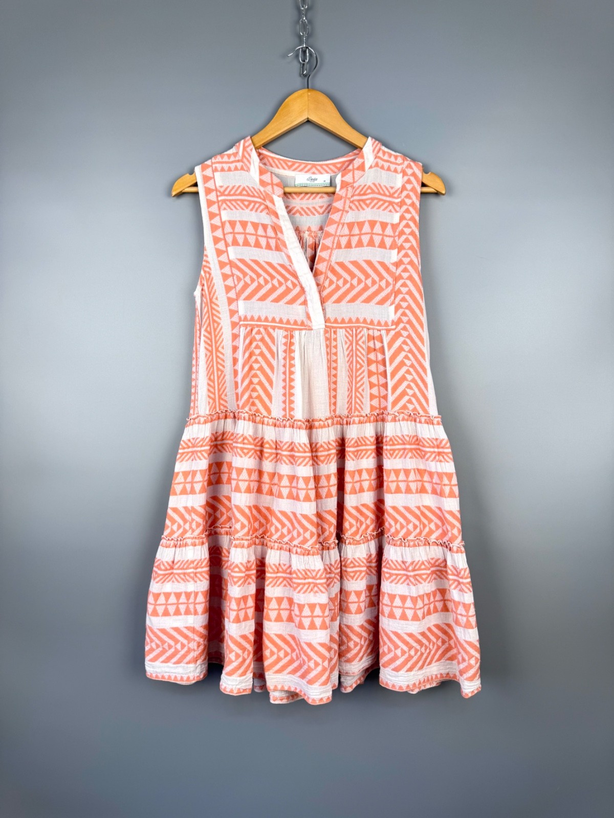 Devotion Twins Ella Mini Dress Sleeveless Salmon Orange White Geometric Women XS