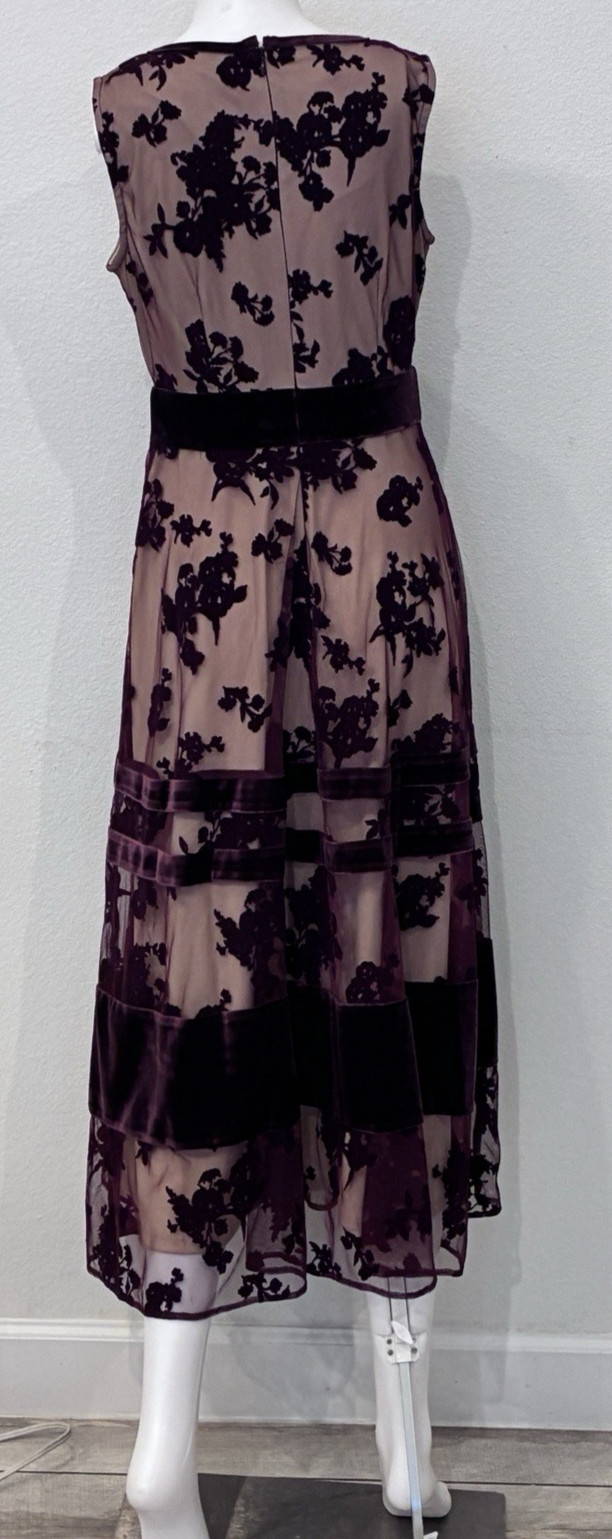 Taylor Whimsigoth Flocked Velvet Mesh Maxi Dress Size 2 Burgundy Dark Romance