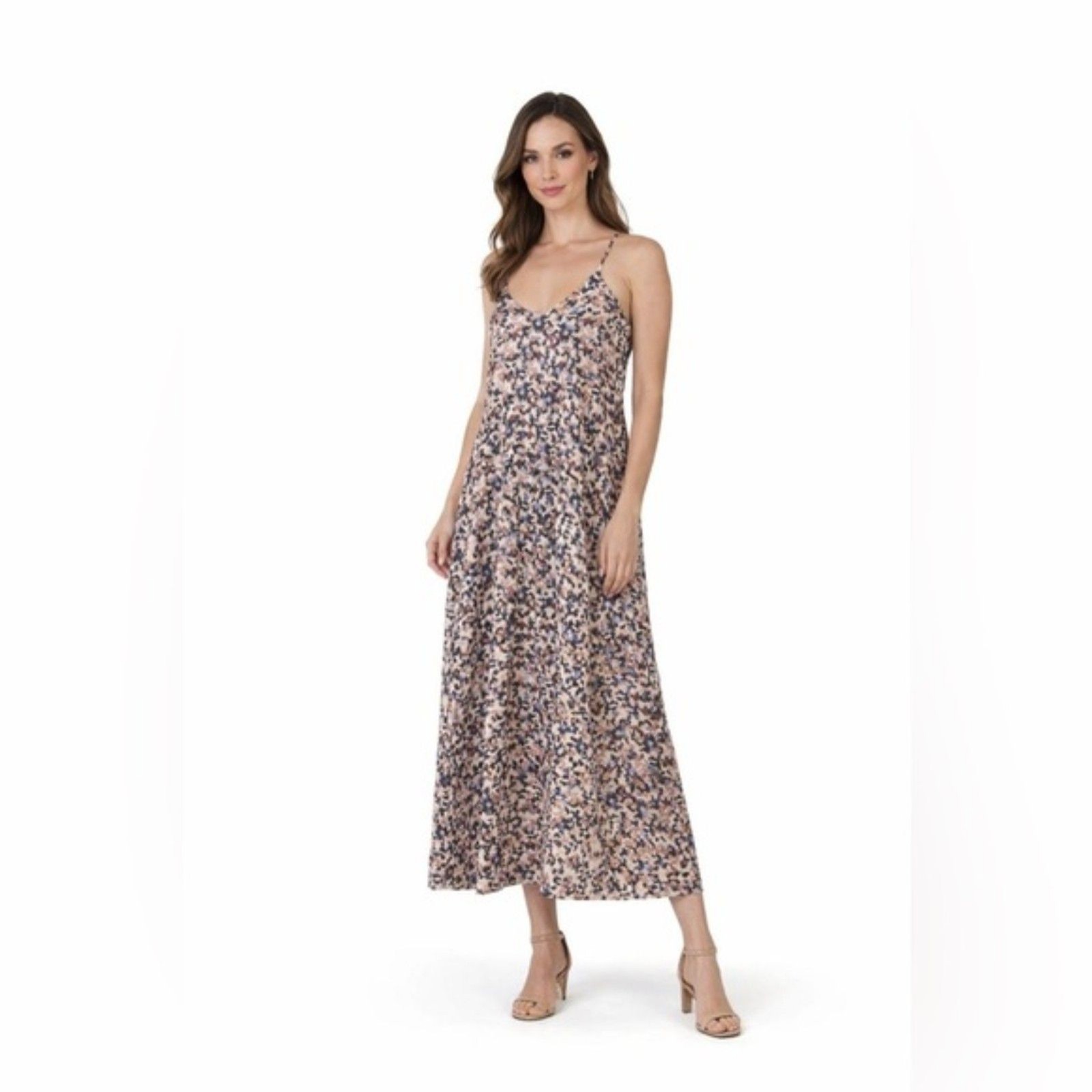 Nicole Miller Leopard Satin Slip Maxi Dress Size S Spaghetti Strap Animal Print