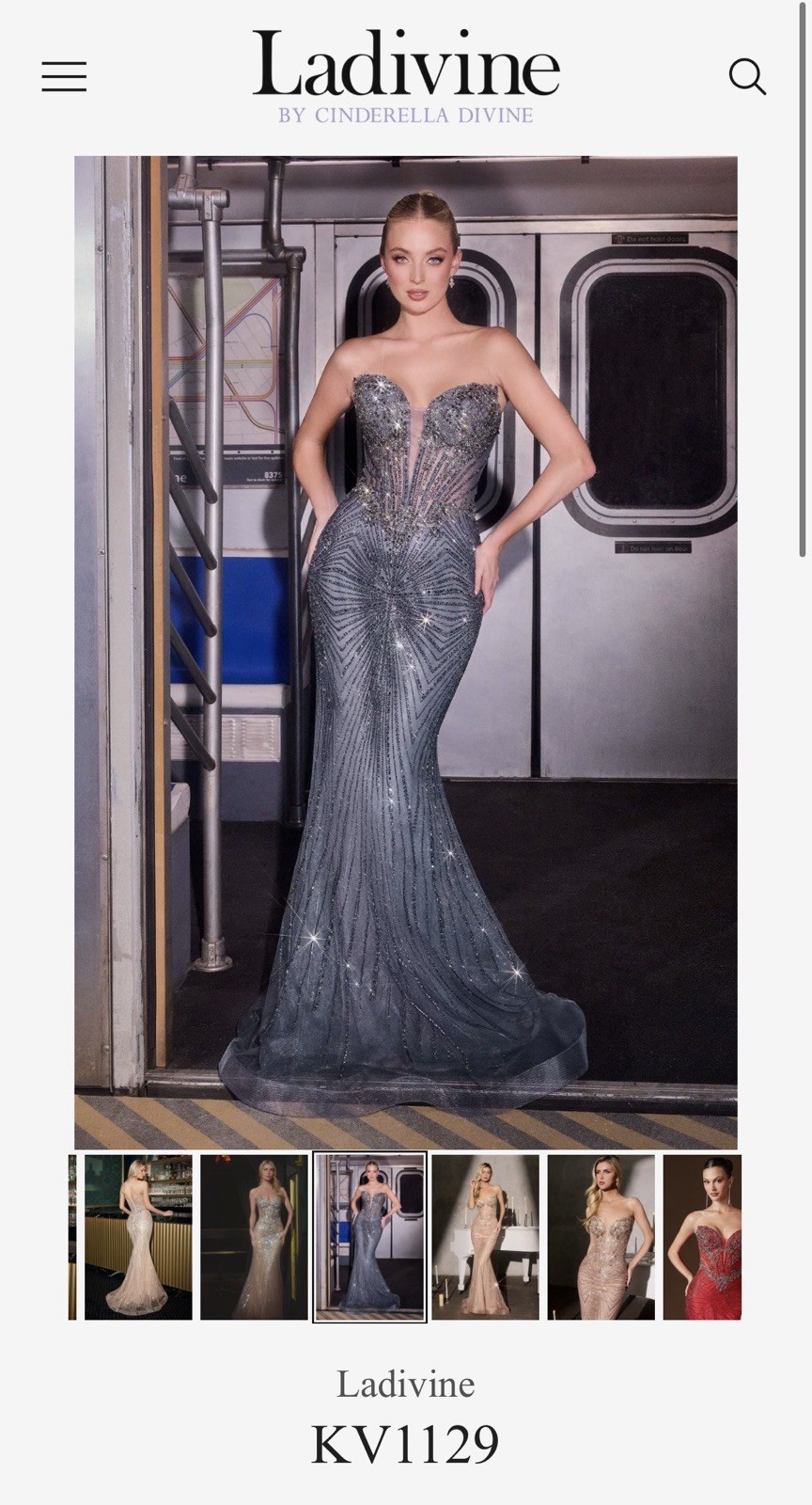 Ladivine KV1129 – Crystal Embellished Strapless Mermaid Gown