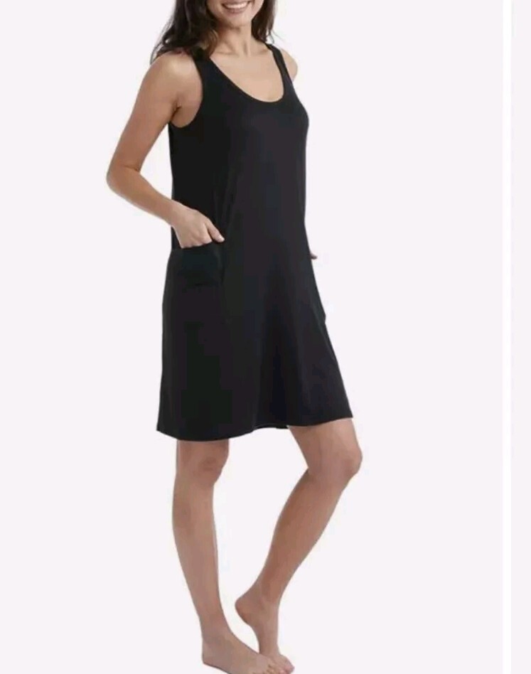 EDDIE BAUER Dress Medium Black Racerback Bra Pockets Activewear Stretch Gorpcore