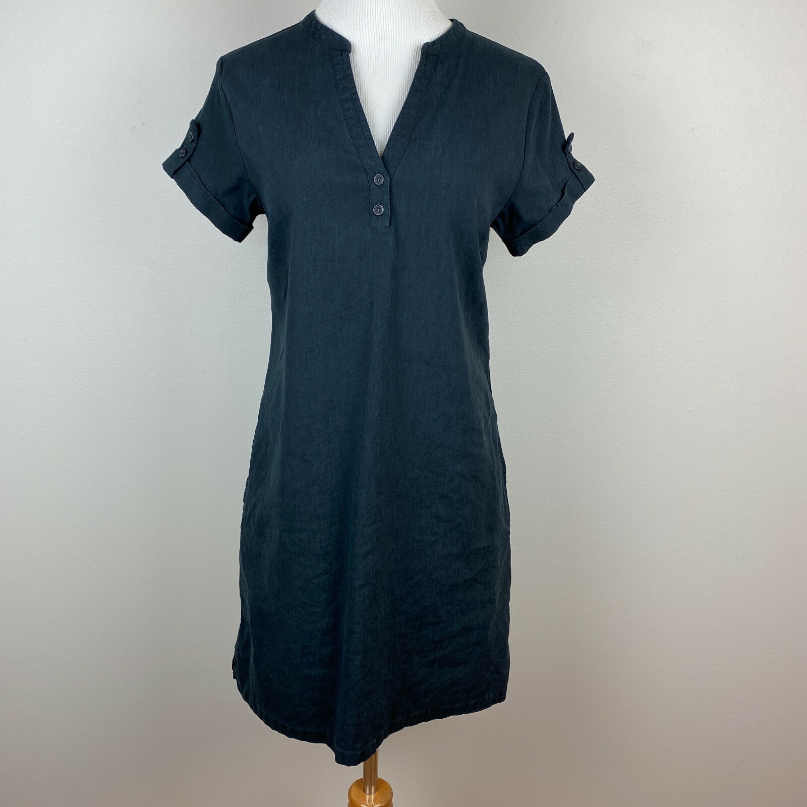 Fig Dress Womens Small Charcoal Linen Lyocell Shift Short Sleeve Minimalist S