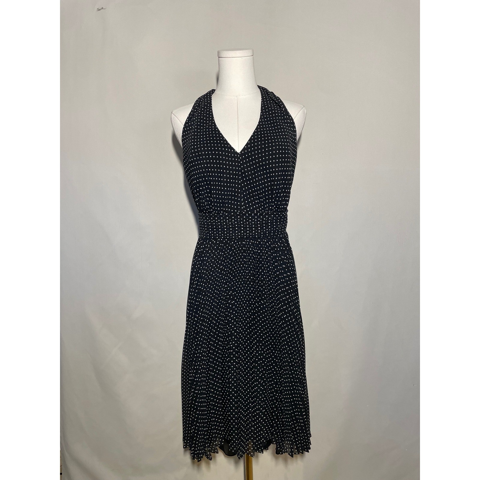 Kay Unger New York Black White Polka Dot Halter Hi-Low Chiffon Dress 16