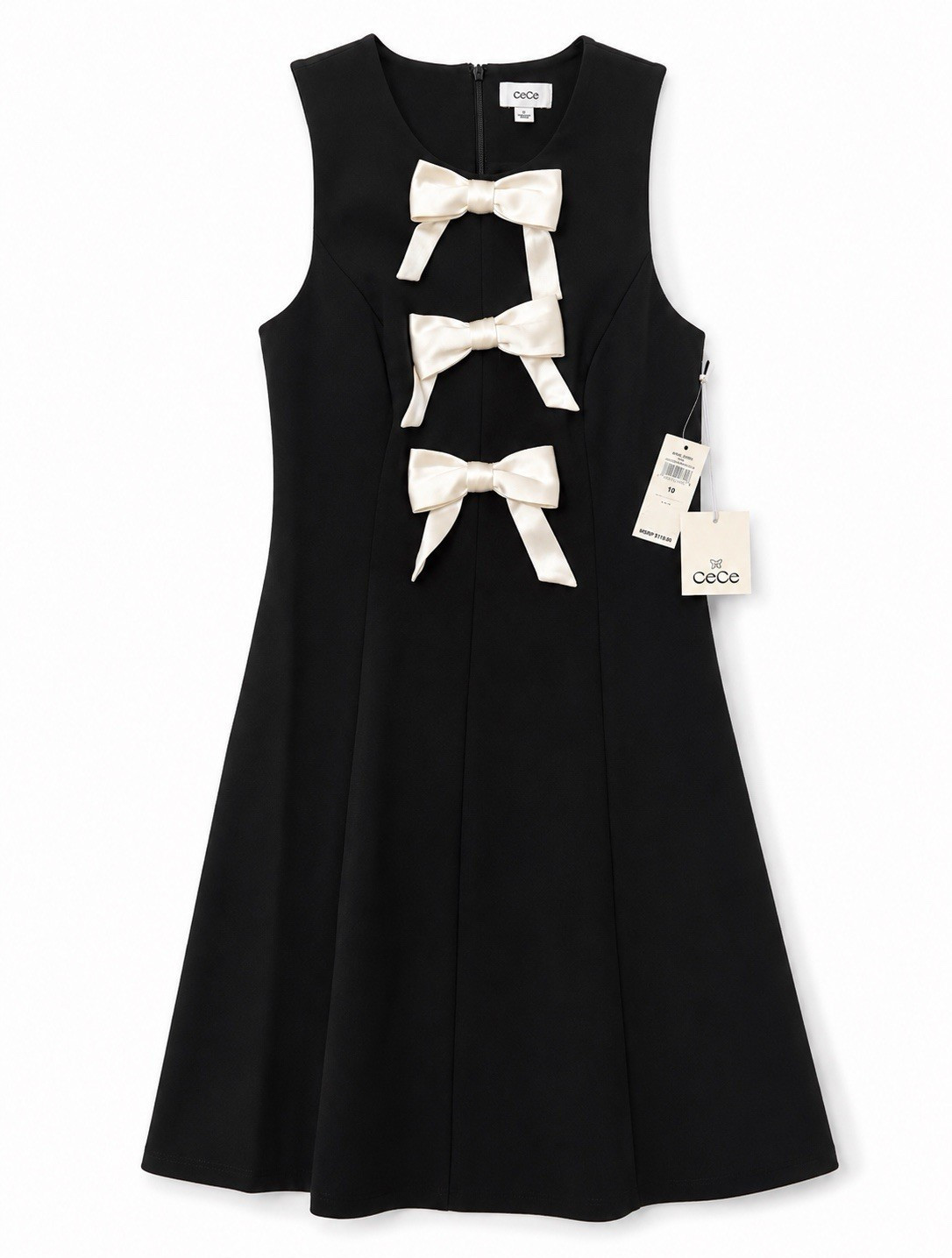 CeCe Black Bow Front A-Line Mini Dress Sleeveless NWT Women’s Size 10