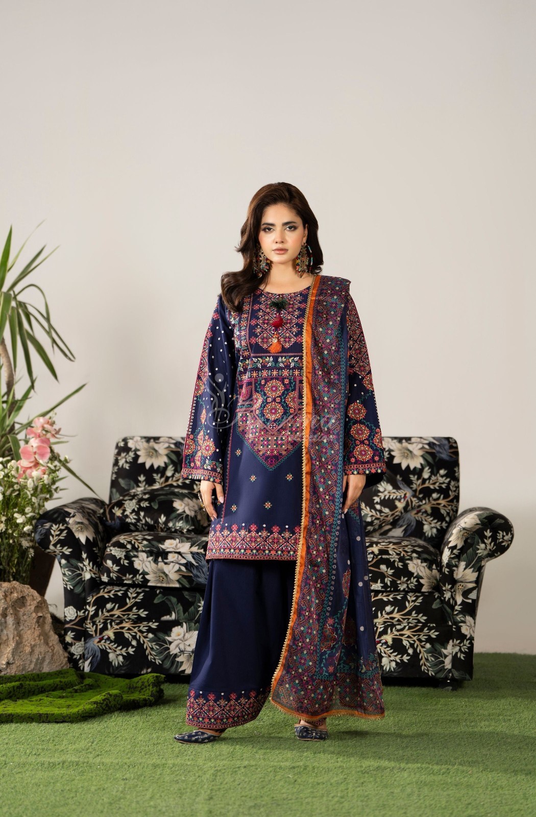 Karma Collection 3 Piece Stitched Embroidery Suit – KC-1582-Dark Navy