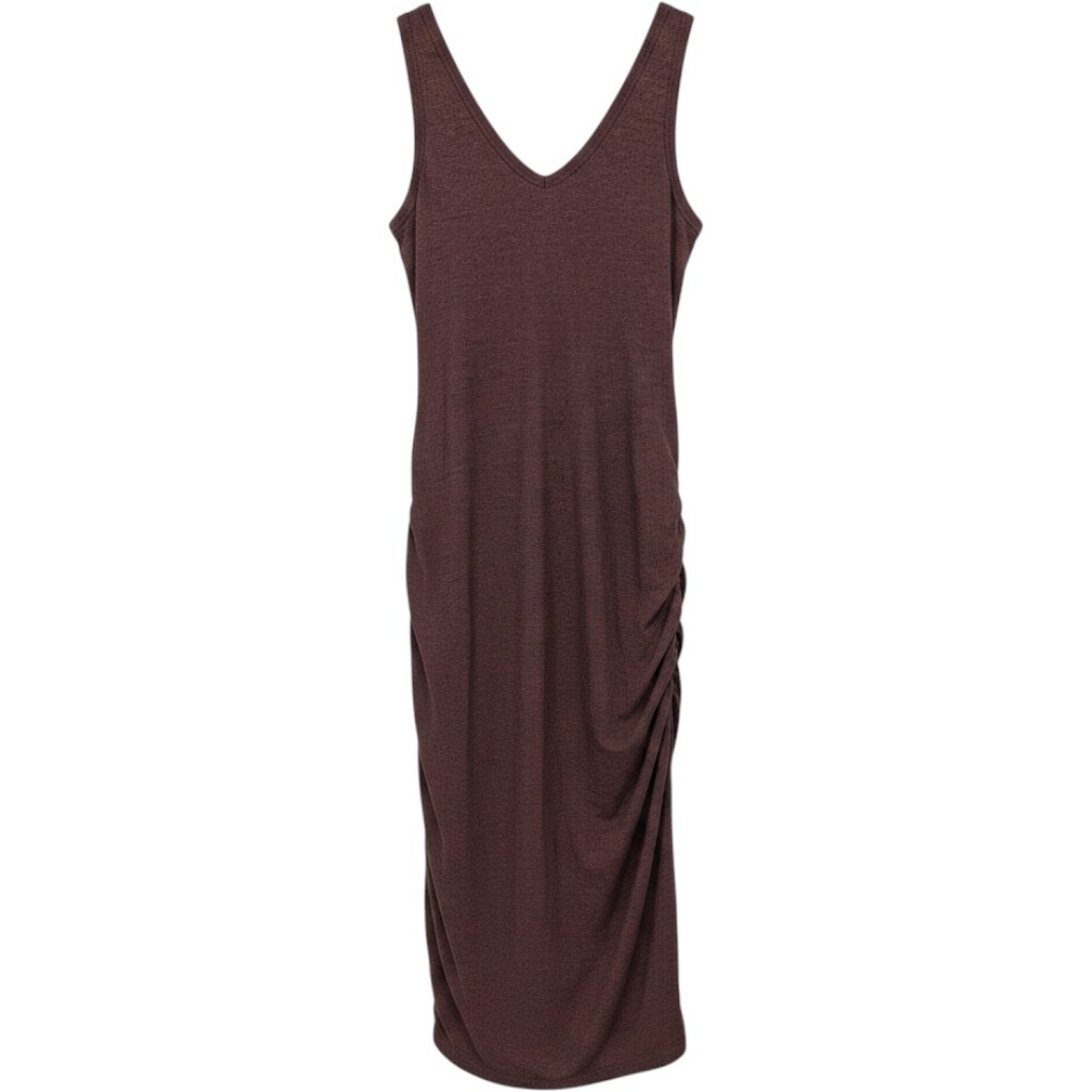 Bishop + Young Midi Dress Women Small Brown Ruched V Neck Sleeveless Knit Earthy