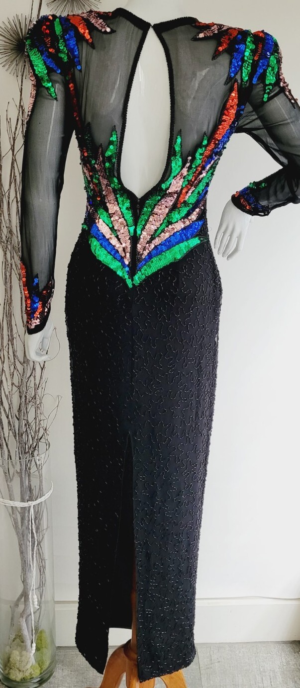 Sho Max Originals Sequin Rainbow Long Evening Party Cocktail Dress Women Size XS
