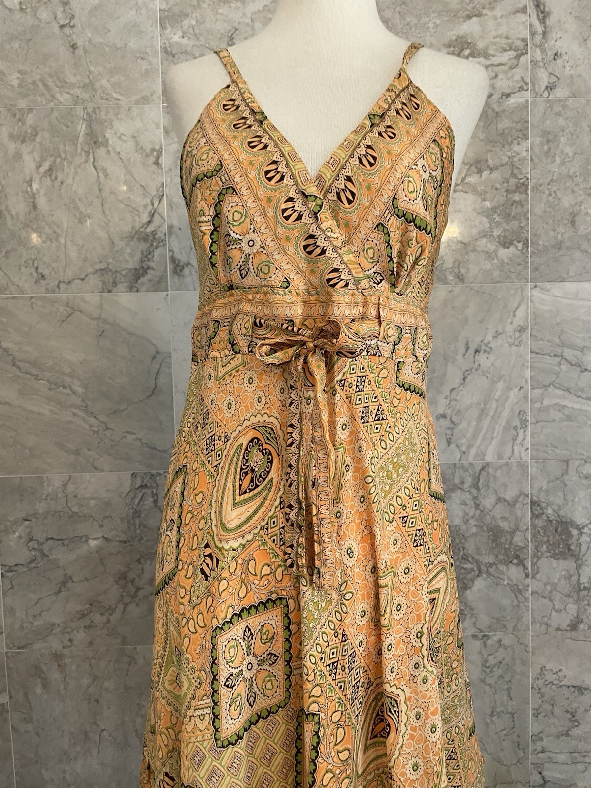 India Boutique Orange Green Batik Boho Sundress OS