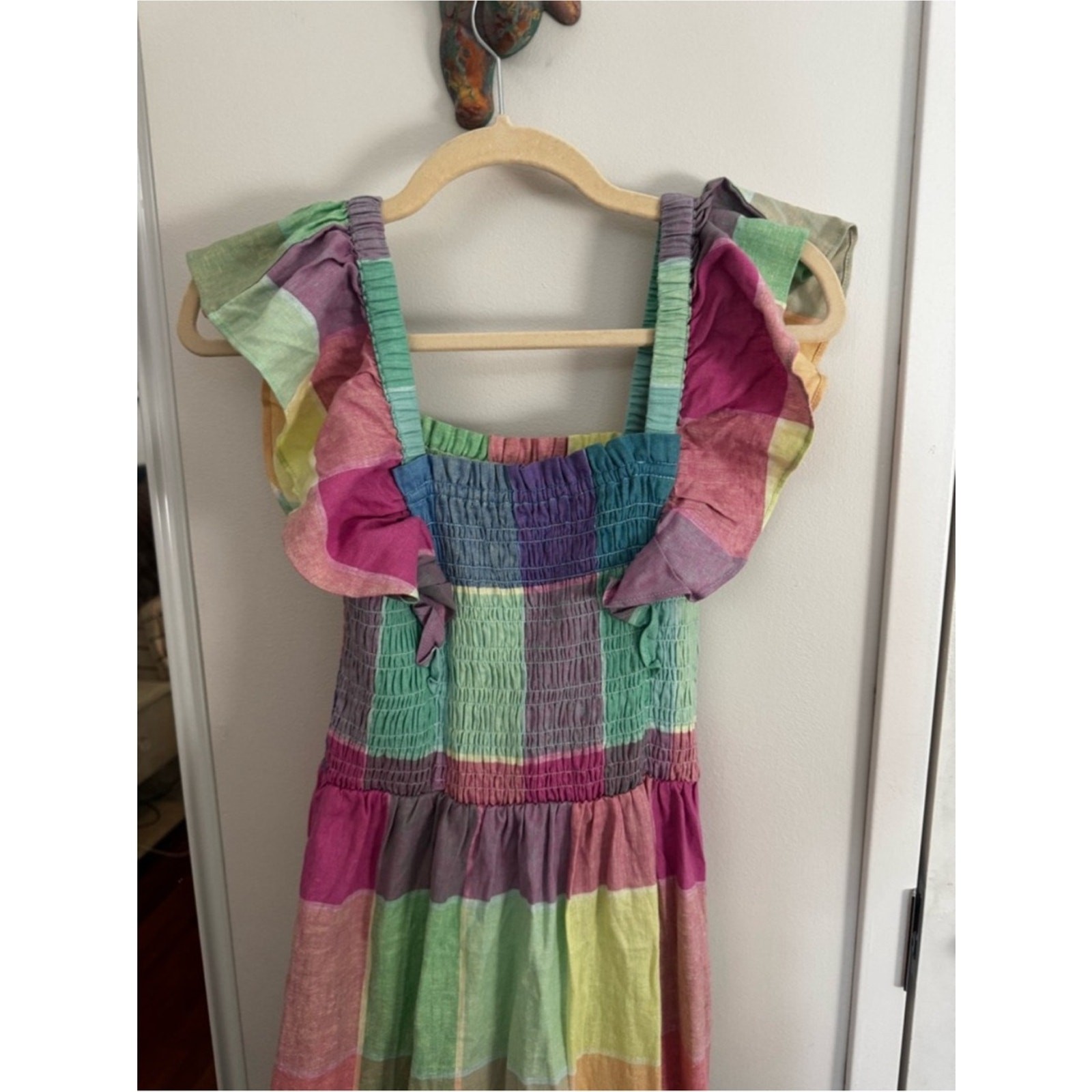 Gap Linen-Blend Colorful Pastel Flutter Sleeve Smocked Midi Dress NWT