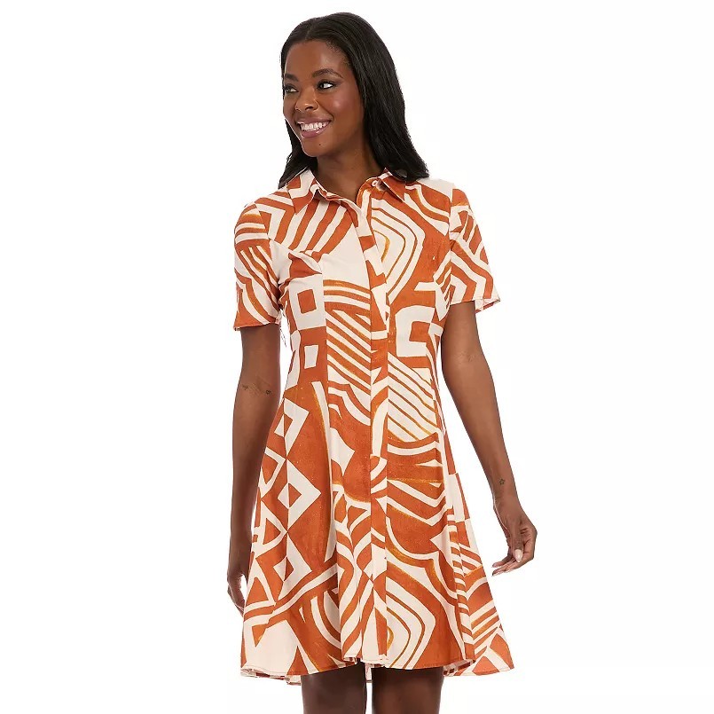 NWT London Times Short Sleeve Swing Shirt Dress Peach Orange