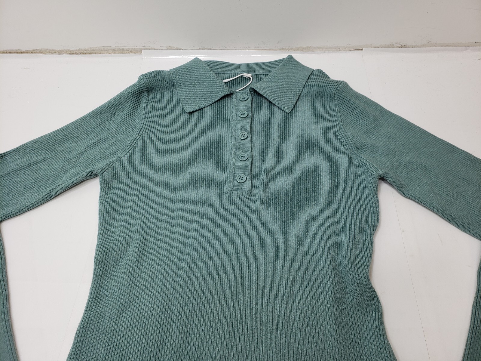 Deep Self Womens Dress Long Sleeve 1/4 Button Collared Stretch Ribbed Green M