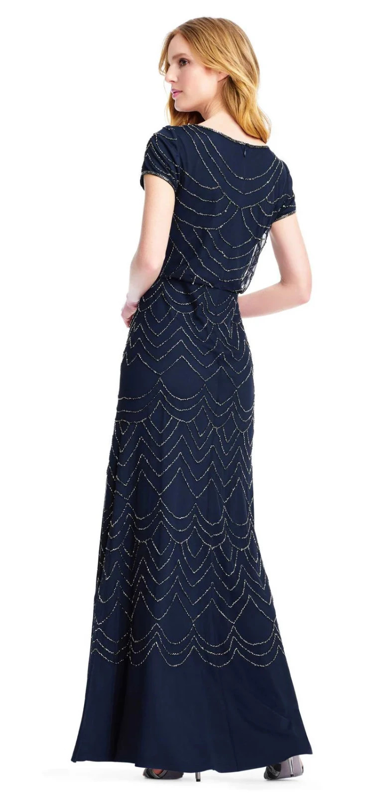 NWT!! Adrianna Papell Navy Size 0 Beaded Blouson Petite Gown Women’s