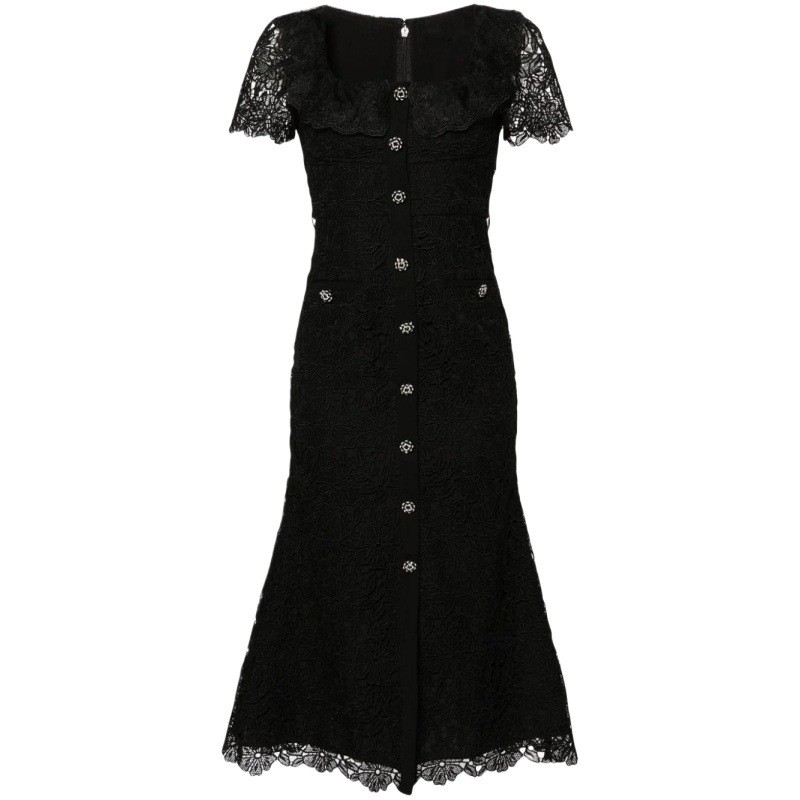 French Style Womens Lace Slim Short Sleeve Square Neck Mid Long Fishtail Dresses
