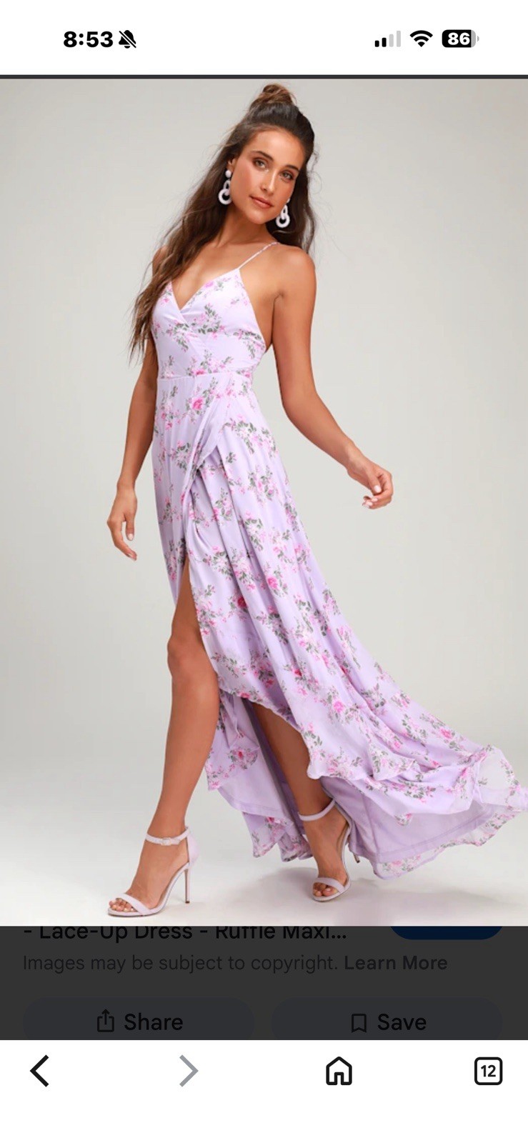 Lulus Womens XS Purple Floral Chiffon Maxi Dress V-Neck Strappy Lace-Up